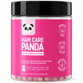 Jar of 'Hair Care Panda' vitamin and mineral gummies with pink label and black lid. #Size_300g